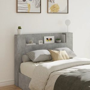 vidaXL Tăblie de pat cu dulap și LED, gri beton, 140x16, 5x103, 5 cm imagine