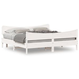 vidaXL Cadru pat cu tăblie 200x200 cm, alb, lemn masiv de pin imagine
