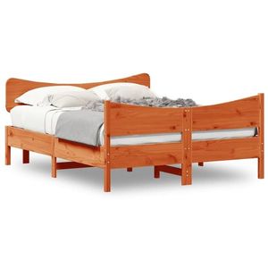 vidaXL Cadru de pat cu tăblie, maro ceruit, 135x190 cm, lemn masiv pin imagine