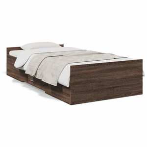 vidaXL Cadru de pat cu sertare, stejar maro, 90x200 cm lemn prelucrat imagine