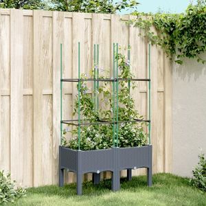 vidaXL Jardinieră de grădină cu spalier, gri, 80x40x142, 5 cm, PP imagine