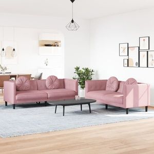 vidaXL Set canapea cu perne, 2 piese, roz, catifea imagine