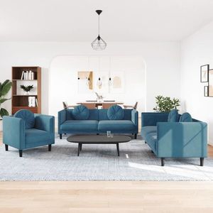 vidaXL Set de canapele cu perne, 3 piese, albastru, catifea imagine