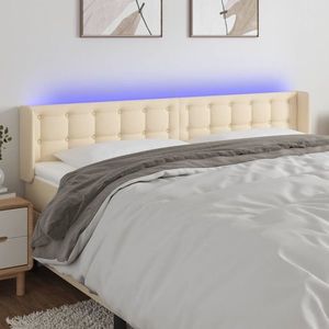 vidaXL Tăblie de pat cu LED, crem, 163x16x78/88 cm, textil imagine