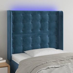 vidaXL Tăblie de pat cu LED, albastru închis, 93x16x118/128cm, catifea imagine