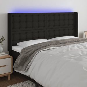 vidaXL Tăblie de pat cu LED, negru, 163x16x118/128 cm, textil imagine
