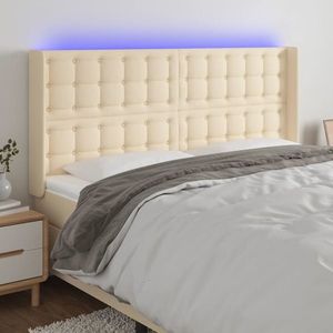 vidaXL Tăblie de pat cu LED, crem, 183x16x118/128 cm, textil imagine