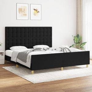 vidaXL Cadru de pat cu tăblie, negru, 180x200 cm, textil imagine