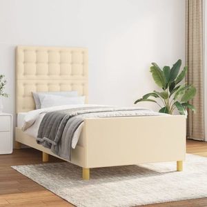 vidaXL Cadru de pat cu tăblie, crem, 90x190 cm, textil imagine