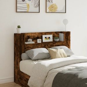 vidaXL Tăblie de pat cu dulap și LED, stejar fumuriu, 140x16, 5x103, 5cm imagine