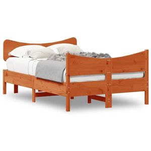 vidaXL Cadru de pat cu tăblie, maro ceruit, 120x200 cm, lemn masiv pin imagine