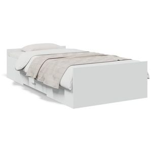vidaXL Cadru de pat cu sertare, alb, 90x200 cm, lemn prelucrat imagine