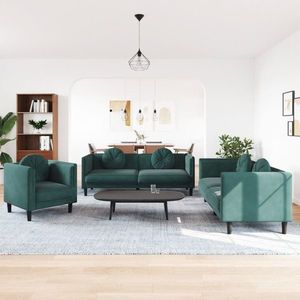 vidaXL Set de canapele, 3 piese, verde închis, catifea imagine