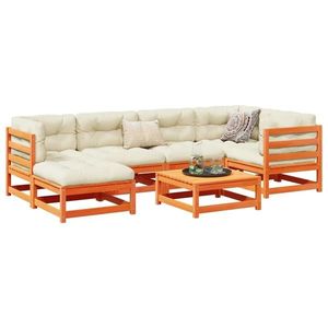 vidaXL Set canapele grădină cu perne, 7 piese, maro, lemn masiv de pin imagine