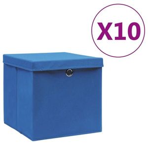 vidaXL Cutii depozitare cu capac, 10 buc., albastru, 28x28x28 cm imagine
