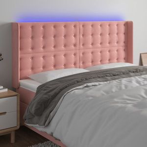 vidaXL Tăblie de pat cu LED, roz, 183x16x118/128 cm, catifea imagine