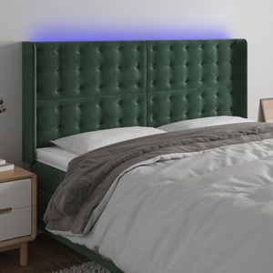 vidaXL Tăblie de pat cu LED, verde închis, 203x16x118/128 cm, catifea imagine
