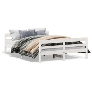 vidaXL Cadru de pat cu tăblie, alb, 120x200 cm, lemn masiv de pin imagine
