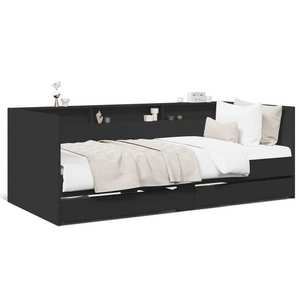 vidaXL Cadru pat de zi cu sertare, negru, 75x190 cm, lemn prelucrat imagine