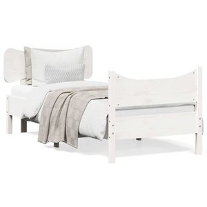 vidaXL Cadru de pat cu tăblie, alb, 75x190 cm, lemn masiv de pin imagine