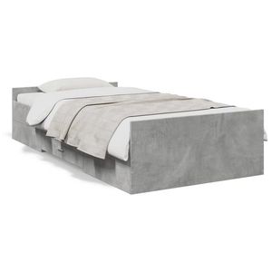 vidaXL Cadru de pat cu sertare, gri beton, 90x200 cm, lemn prelucrat imagine