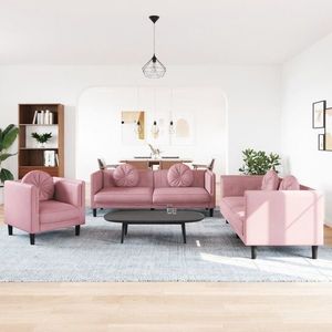 vidaXL Set canapea cu perne, 3 piese, roz, catifea imagine