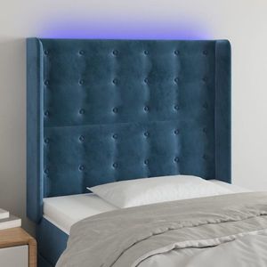 vidaXL Tăblie de pat cu LED, albastru închis, 103x16x118/128cm catifea imagine