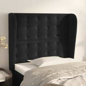 vidaXL Tăblie de pat cu aripioare, negru, 93x23x118/128 cm, catifea imagine
