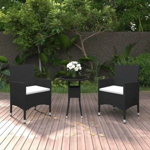 vidaXL Set mobilier bistro grădină, 3 piese, negru, poliratan/sticlă imagine