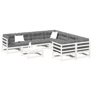 vidaXL Set canapea de grădină, 9 piese, alb, lemn masiv de pin imagine