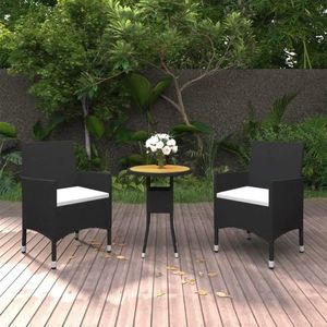 vidaXL Set bistro de grădină, 3 piese, negru, poliratan și lemn masiv imagine