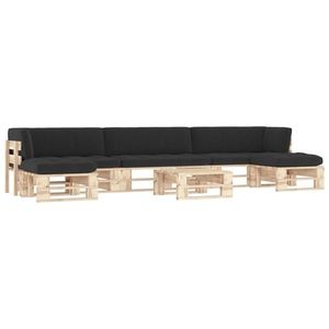 vidaXL Set mobilier paleți cu perne, 6 piese, negru, lemn pin tratat imagine
