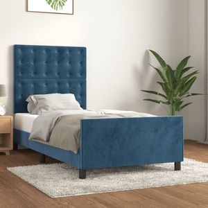 vidaXL Cadru de pat cu tăblie, albastru închis, 100x200 cm, catifea imagine