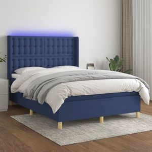 vidaXL Pat cu arcuri, saltea și LED, albastru, 140x200 cm, textil imagine