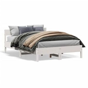 vidaXL Cadru de pat cu tăblie, alb, 120x200 cm, lemn masiv de pin imagine