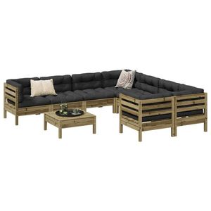 vidaXL Set canapea de grădină cu perne, 9 piese, lemn de pin tratat imagine