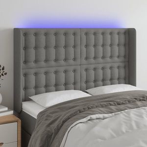 vidaXL Tăblie de pat cu LED, gri închis, 147x16x118/128 cm, textil imagine
