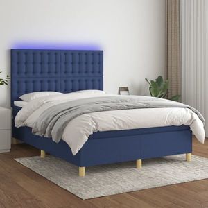 vidaXL Pat cu arcuri, saltea și LED, albastru, 140x190 cm, textil imagine