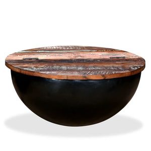 vidaXL Măsuță de cafea, negru, lemn masiv reciclat, formă bol imagine