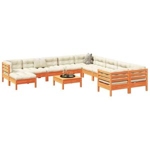 vidaXL Set canapele grădină cu perne, 12 piese, maro lemn masiv de pin imagine