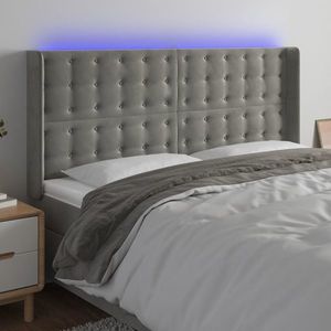 vidaXL Tăblie de pat cu LED, gri deschis, 183x16x118/128 cm, catifea imagine