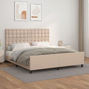vidaXL Cadru de pat cu tăblie, cappuccino, 180x200 cm, piele ecologică imagine