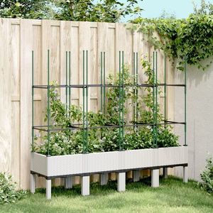 vidaXL Jardinieră de grădină cu spalier, alb, 160x40x142, 5 cm PP imagine