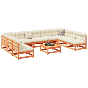 vidaXL Set canapele grădină cu perne, 10 piese, maro lemn masiv de pin imagine