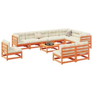 vidaXL Set canapea de grădină, 11 piese, maro ceruit lemn masiv de pin imagine