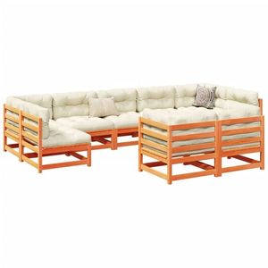 vidaXL Set canapea de grădină, 9 piese, maro ceruit, lemn masiv de pin imagine