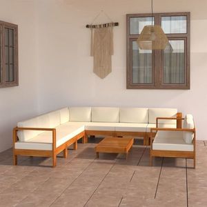 vidaXL Set mobilier grădină perne alb crem, 9 piese, lemn masiv acacia imagine