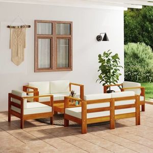 vidaXL Set mobilier grădină cu perne alb crem, 5 piese, lemn masiv imagine