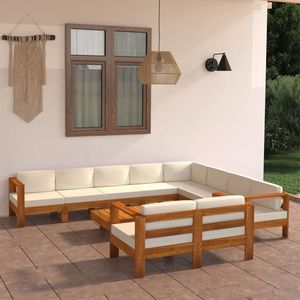 vidaXL Set mobilier grădină perne alb crem, 10 piese lemn masiv acacia imagine
