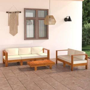 vidaXL Set mobilier grădină perne alb crem, 5 piese, lemn masiv acacia imagine